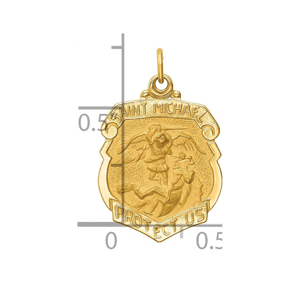 14k Solid Polished/Satin Small St. Michael Badge Medal