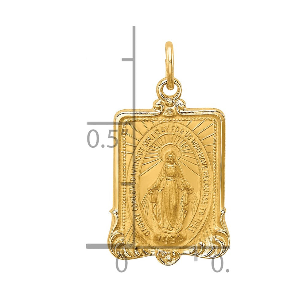 14K Solid Polished/Satin Rectangle Framed Virgin Mary Medal