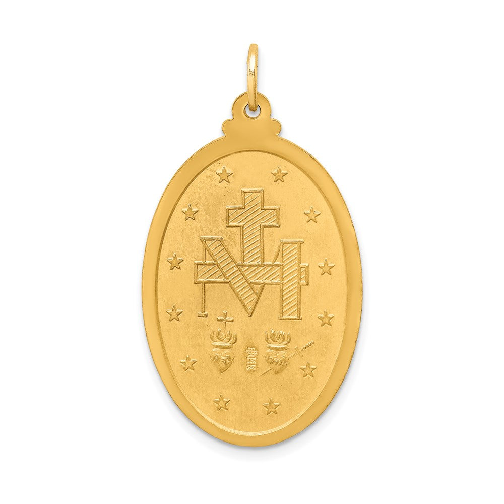 14k Solid Polished/Satin Large Oval Virgin Mary Medal