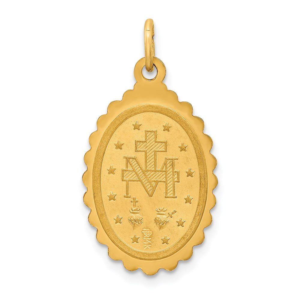 14k Solid Polished/Satin Medium Oval Scalloped Virgin Mary Medal