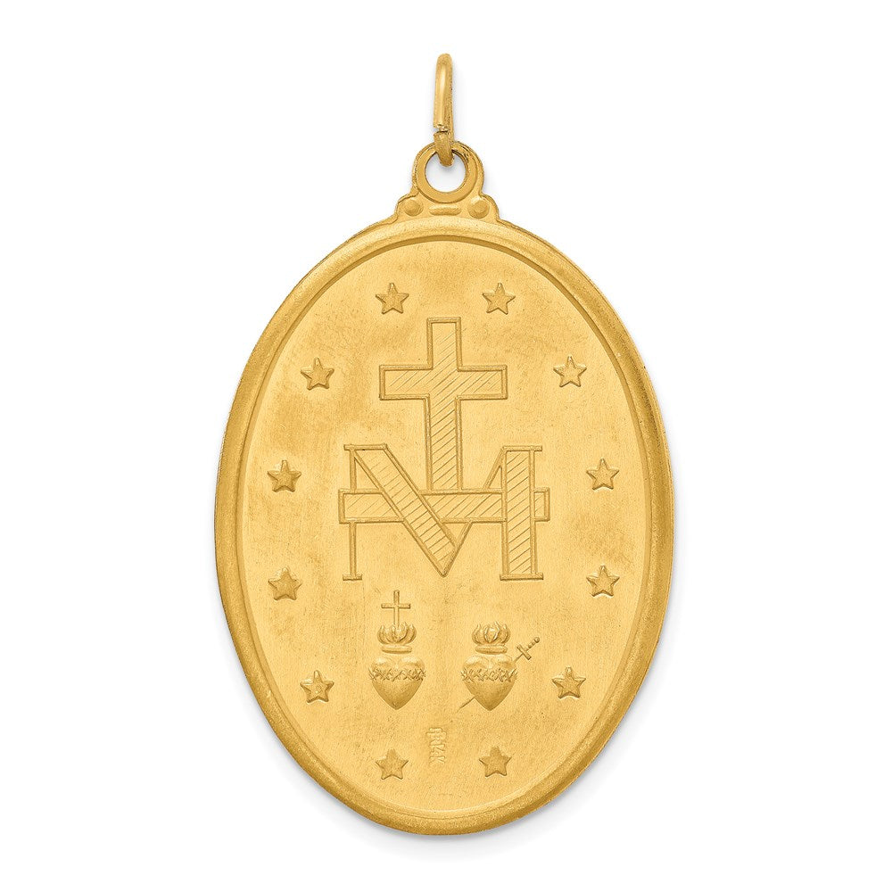 14k Solid Polished/Satin Extra Large Oval Virgin Mary Medal