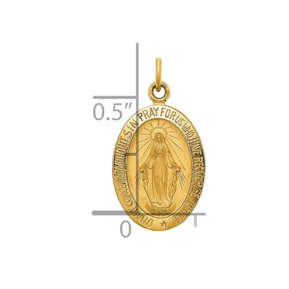 14k Solid Polished/Satin Small Oval Virgin Mary Medal