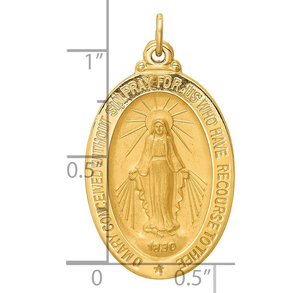 14k Solid Polished/Satin Medium Oval Virgin Mary Medal