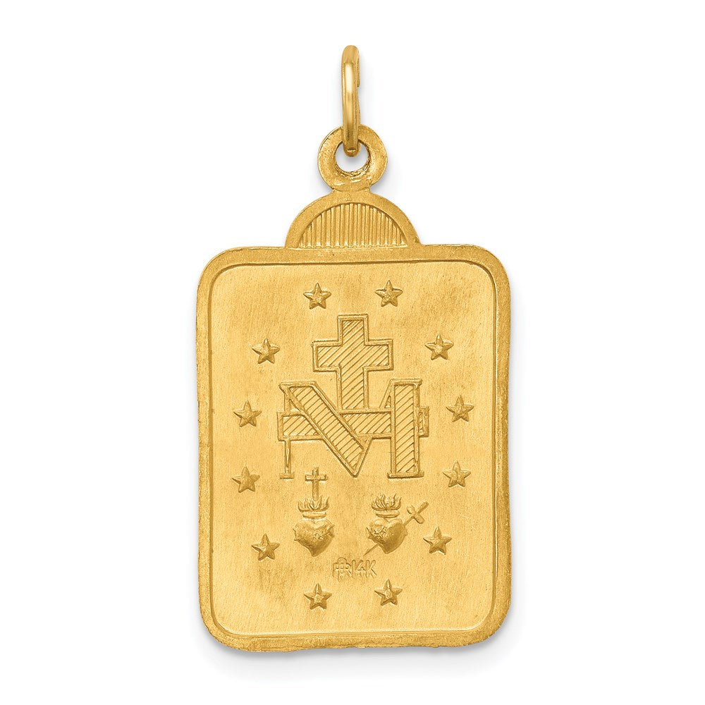 14k Solid Polished/Satin Rectangle w/Fan Top Virgin Mary Medal