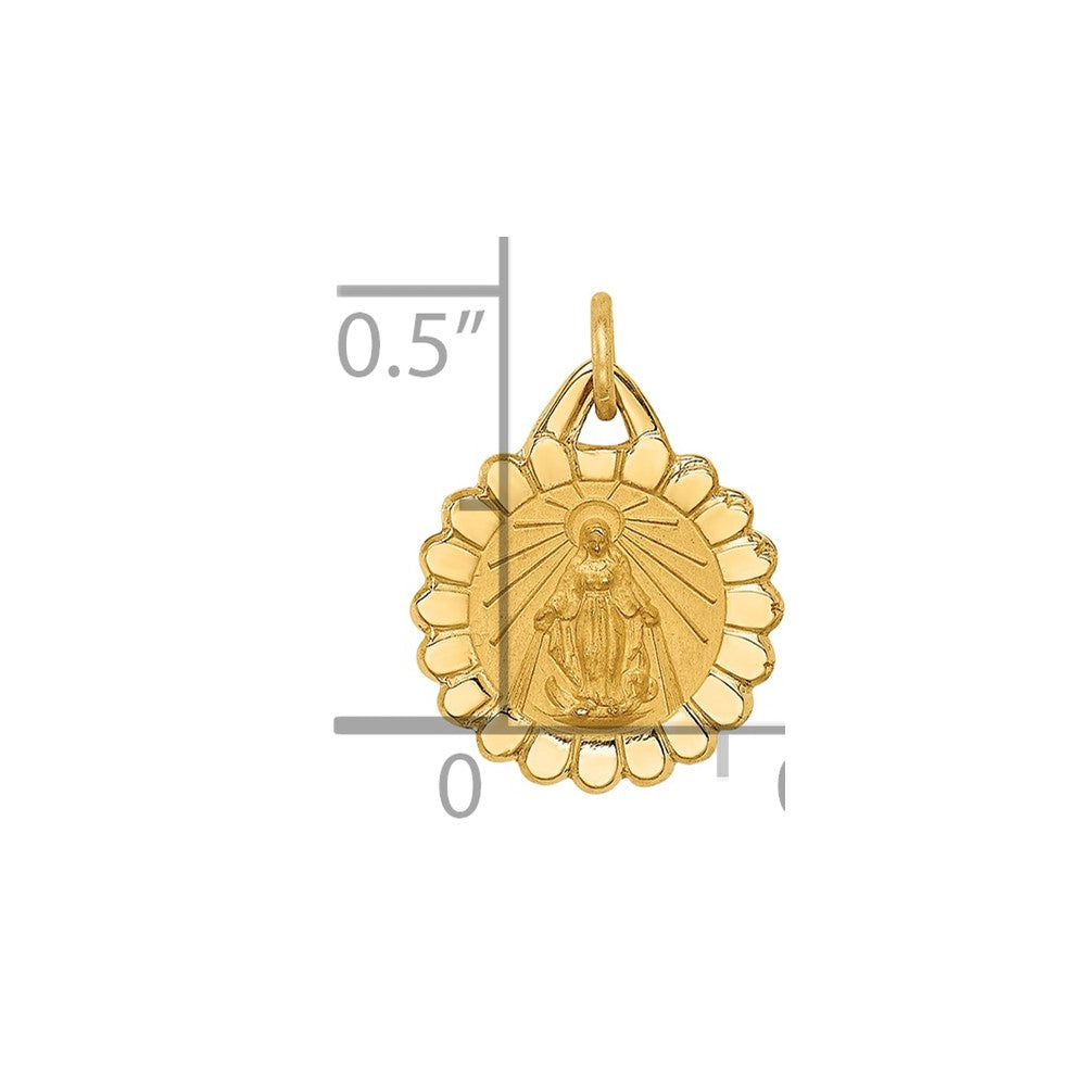 14k Solid Polished/Satin Tiny Round Scalloped Virgin Mary Medal