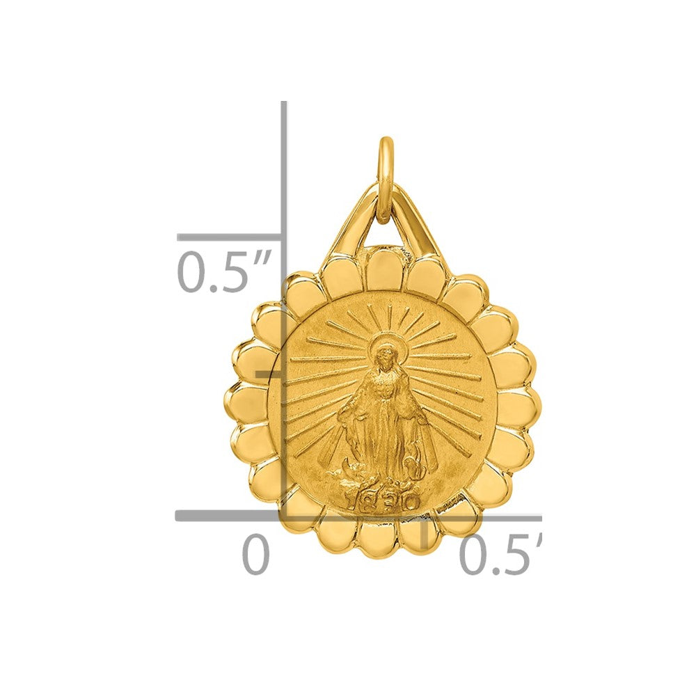 14k Solid Polished/Satin Small Round Scalloped Virgin Mary Medal