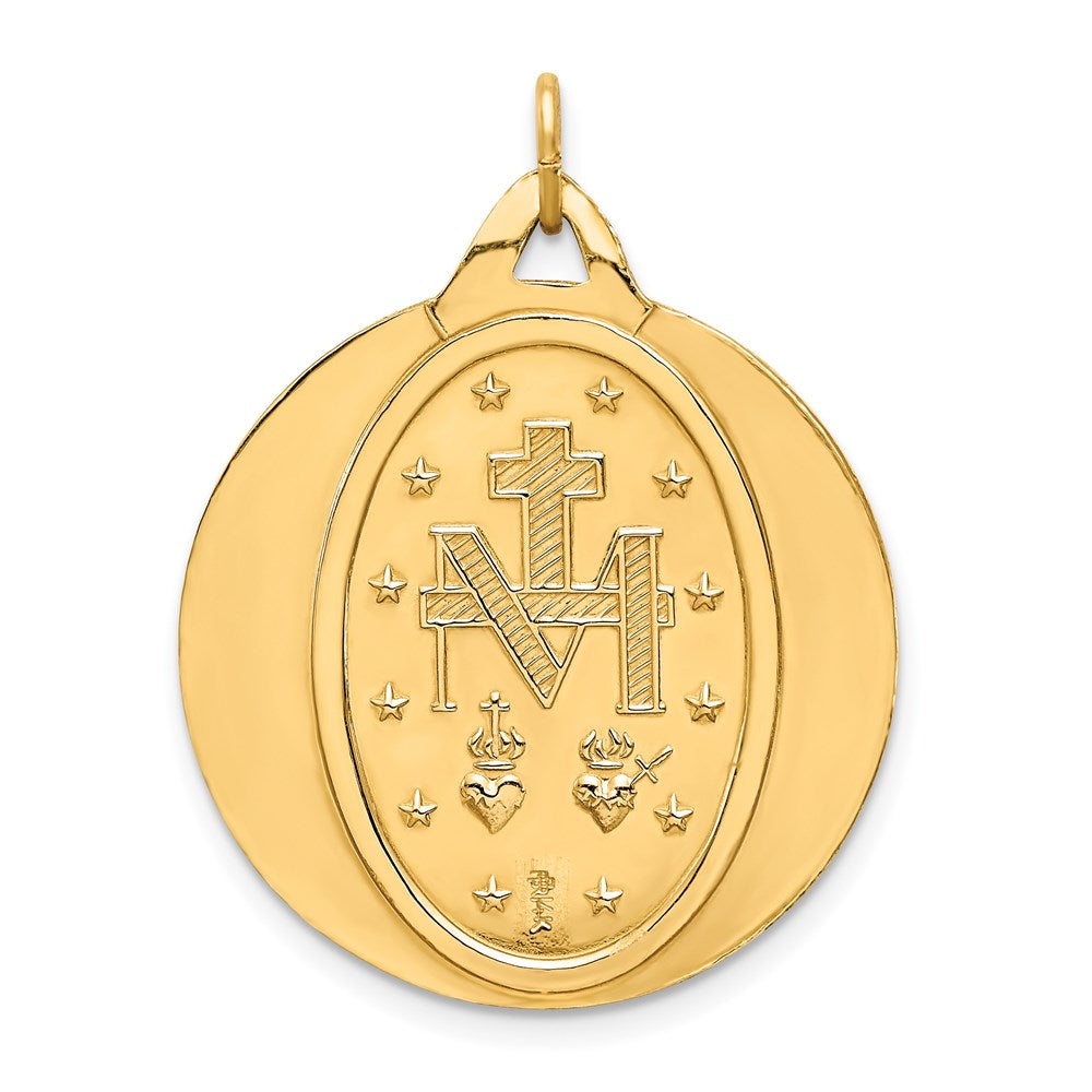 14k Solid Polished/Satin Extra Large Round Virgin Mary Medal