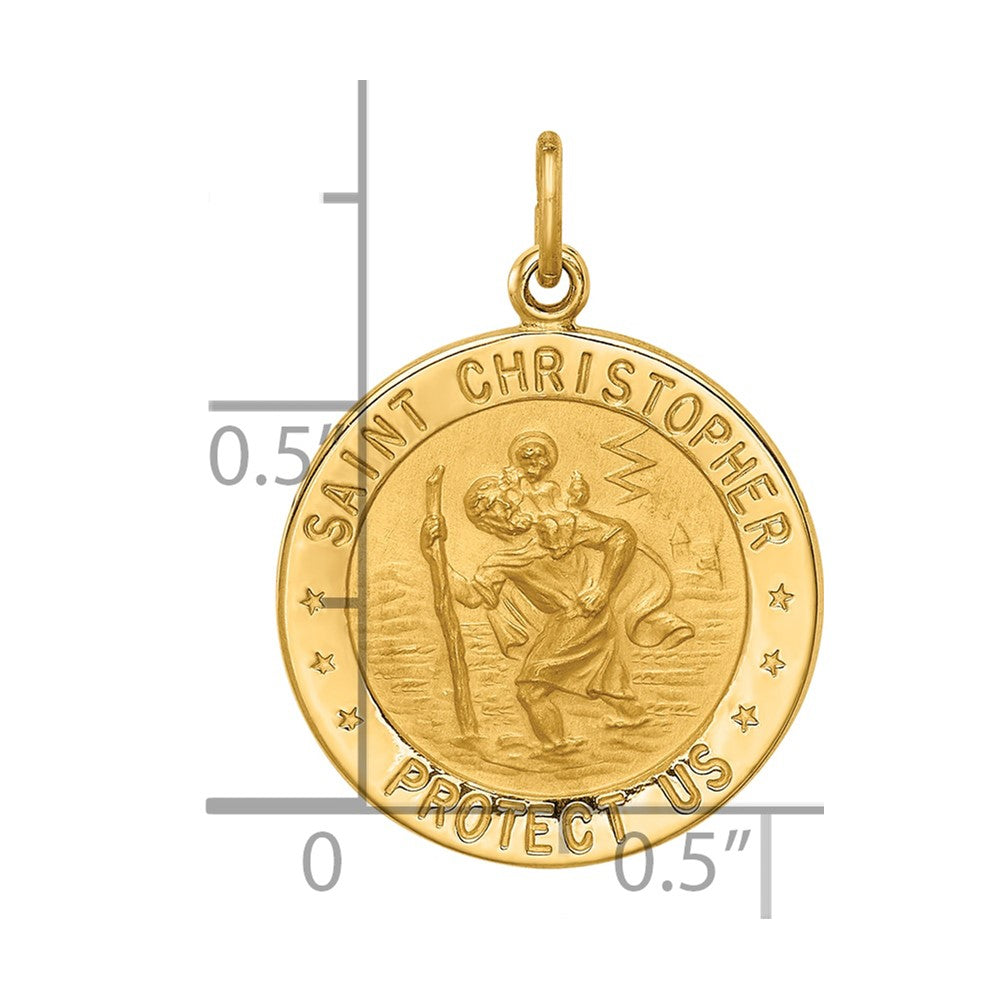 14k Solid Polished/Satin Small Round St. Christopher Medal