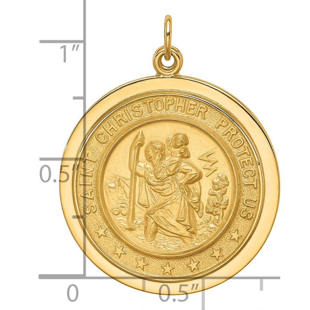 14k Solid Polished/Satin Medium Round Disc St. Christopher Medal
