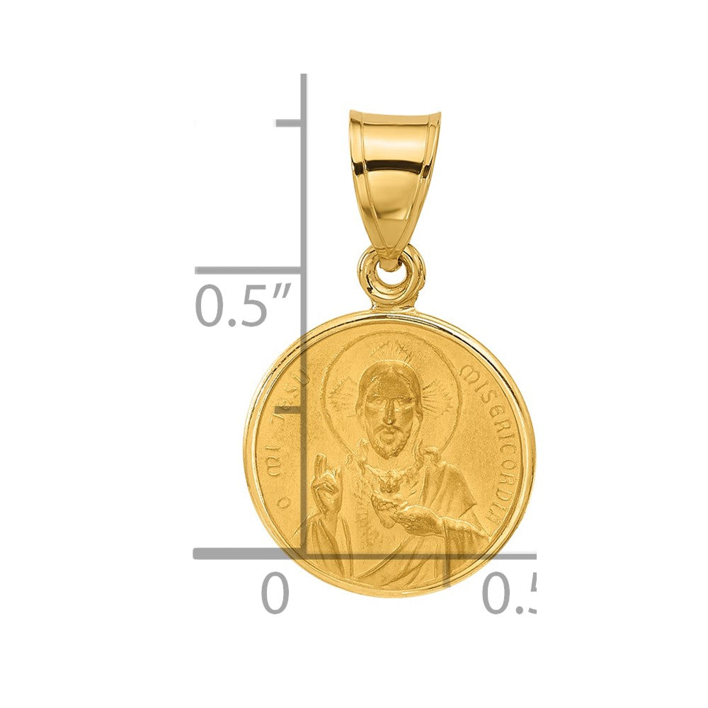 14k Polished and Satin Solid Sacred Heart of Jesus Medal