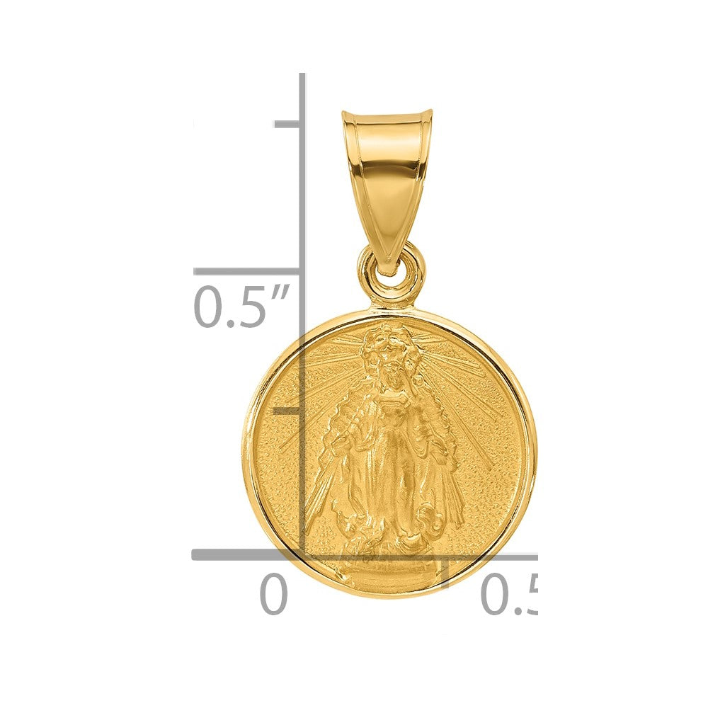 14k Polished and Satin Solid Virgin Mary Mary Plain Back Medal