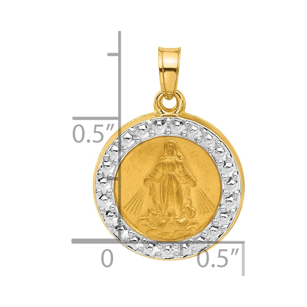 14K and White Rhodium Hollow Virgin Mary Mary Plain Back Medal