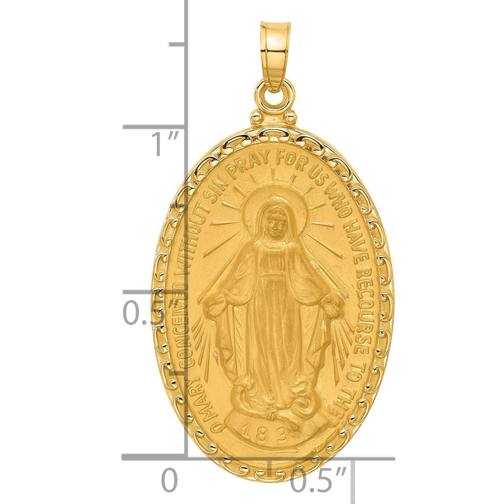 14k Satin and Polished Virgin Mary Medal Solid Oval Pendant