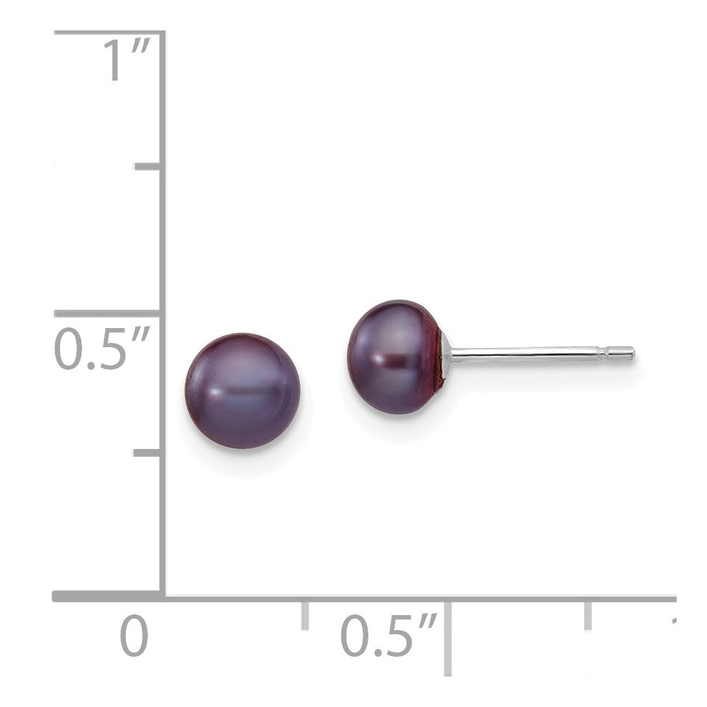 14k White Gold 5-6mm Black Button Freshwater Cultured Pearl Stud Post Earrings