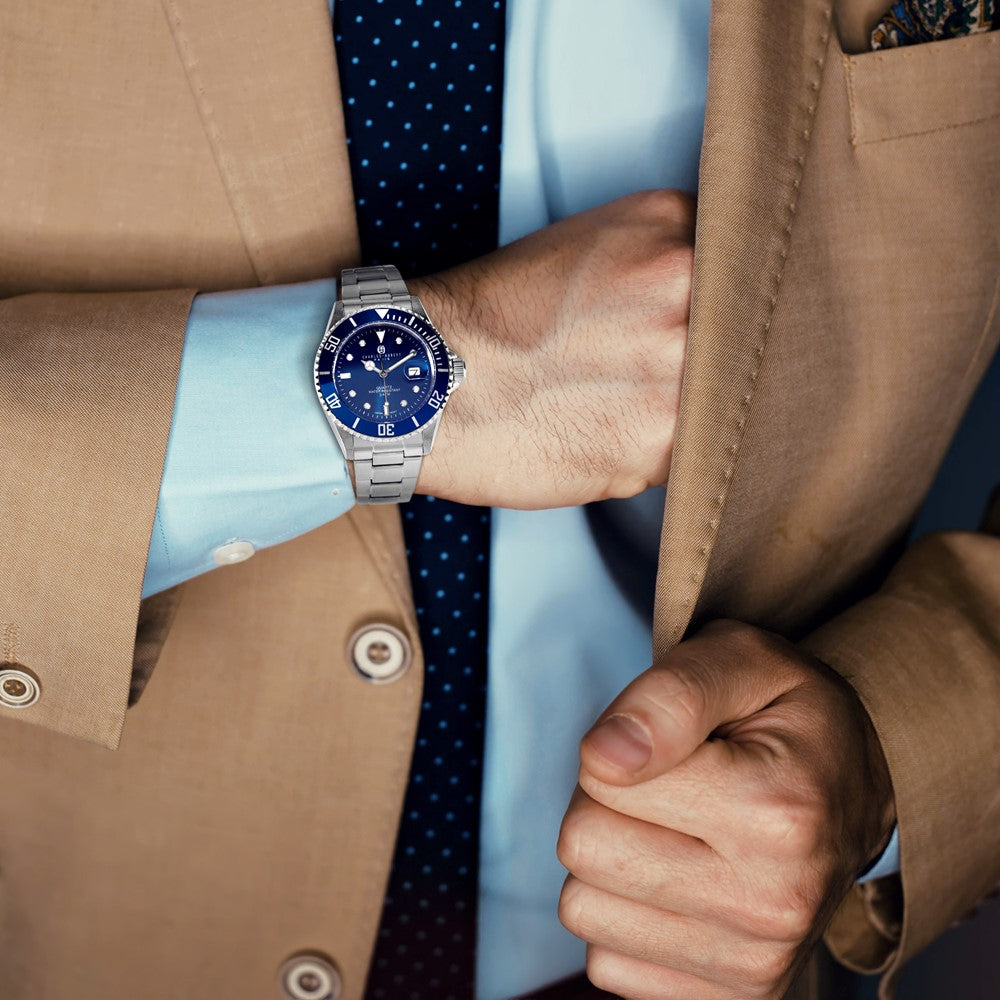 Mens Charles Hubert Stainless Steel Blue Dial Watch