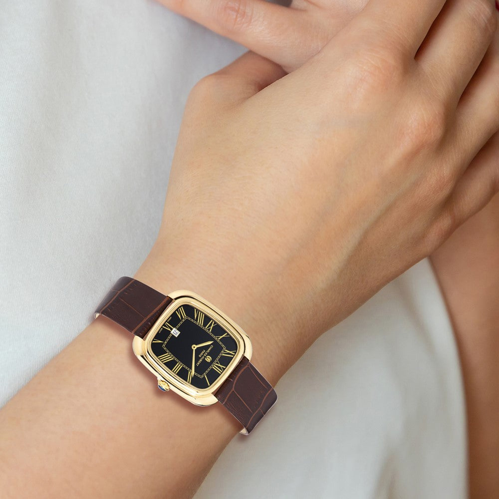 Ladies Charles Hubert IP-plated Square Brown Leather Band Watch