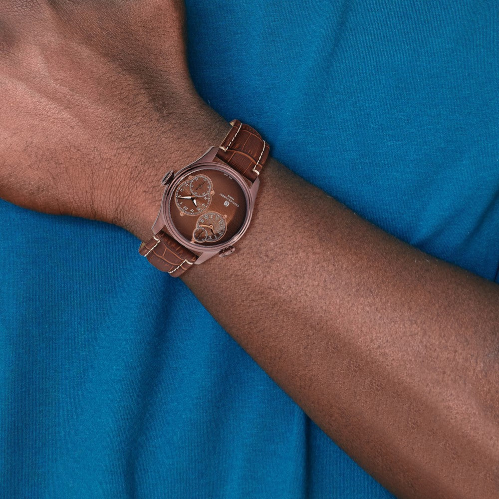 Mens Charles Hubert Stainless Steel Brown Dial Dual Time Watch