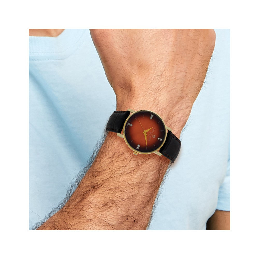 Charles Hubert Mens Stainless Steel Orange Dial Watch