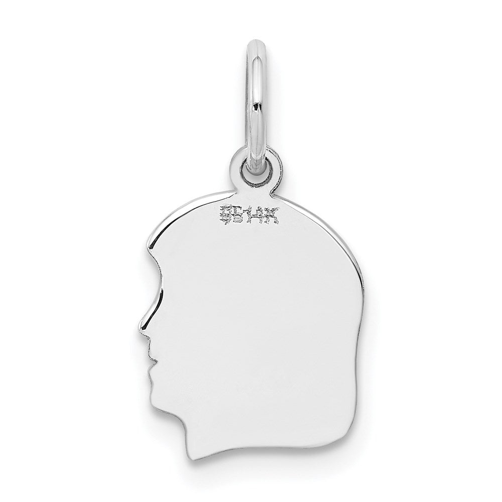 14k White Plain Small.013 Depth Facing Right Engravable Girl Charm