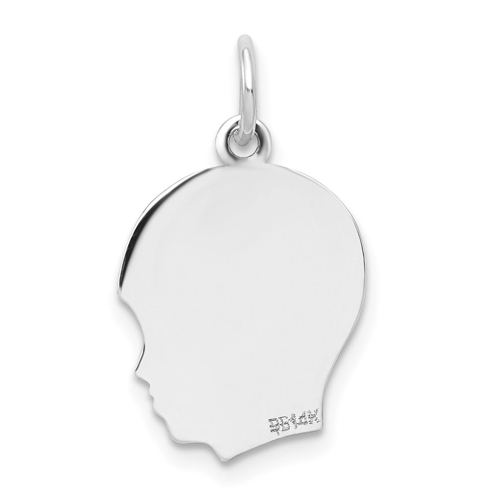 14k White Plain Medium.009 Depth Facing Right Engravable Boy Charm