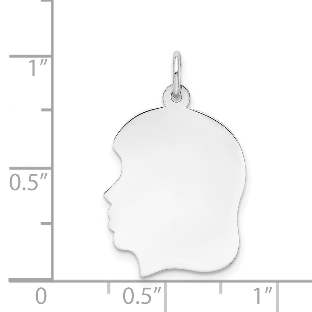 14k White Plain Medium.013 Depth Facing Left Engravable Girl Charm