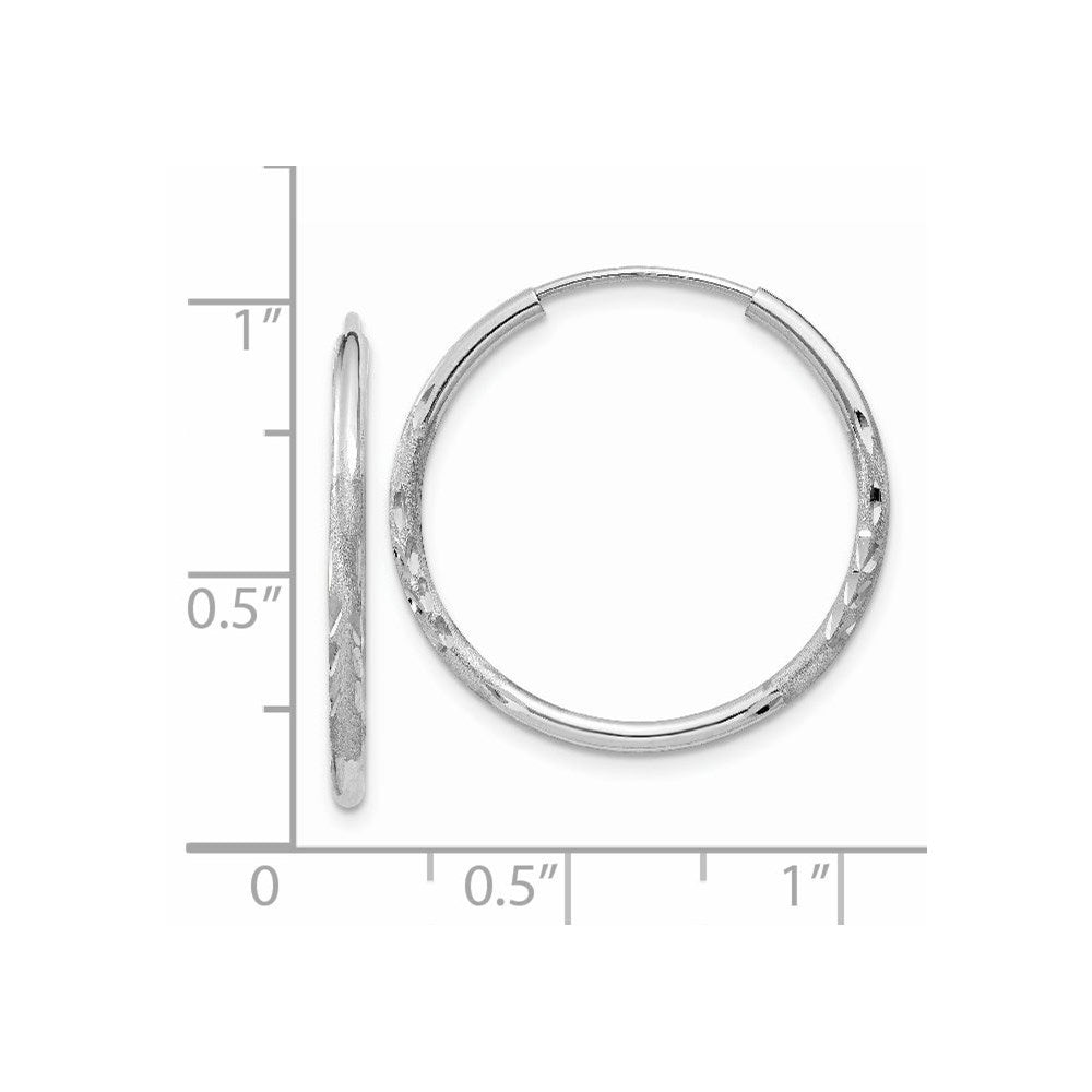 14k White Gold 1.5mm Diamond-cut Endless Hoop Earrings