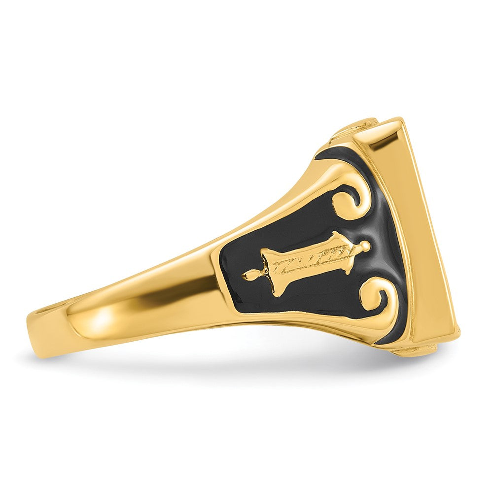 14k Men's Polished and Textured with Black Enamel Masonic Ring