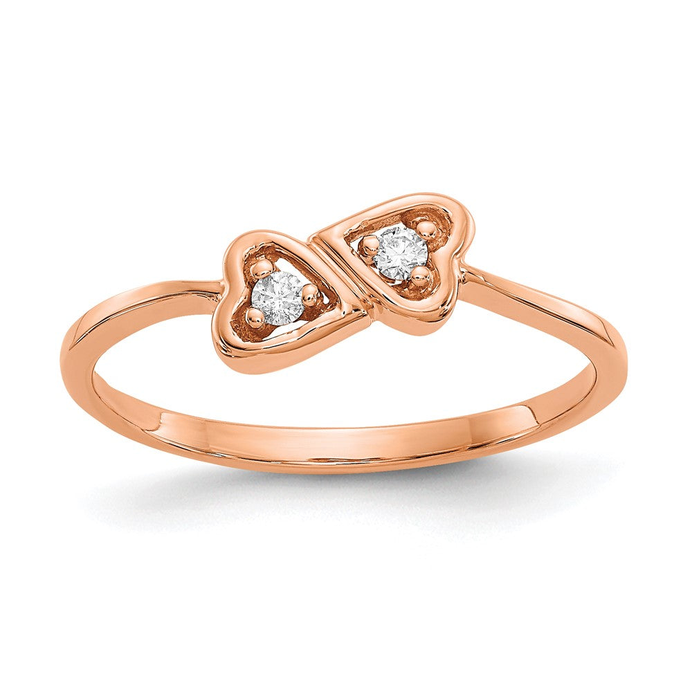 14k Rose Gold AAA Diamond heart ring