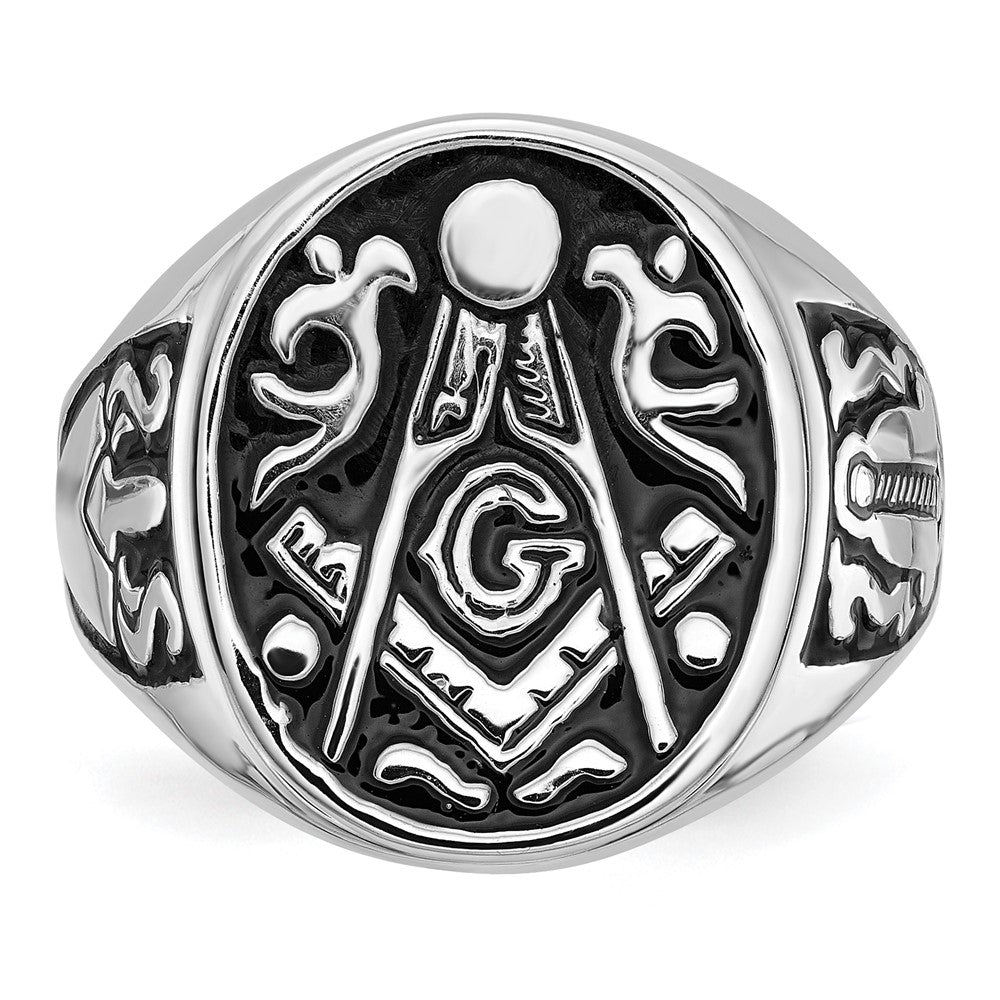 10k White Gold Men's Polished and Grooved (No Enamel) Masonic Ring