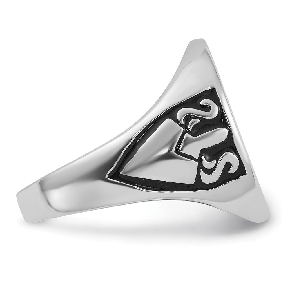 14k White Gold Men's Polished and Grooved with Black Enamel Masonic Ring