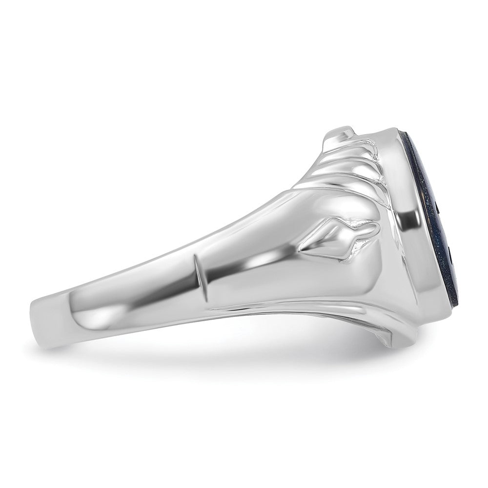 14k White Gold Men's Polished and Textured with Imitation Blue Spinel Masonic Ring
