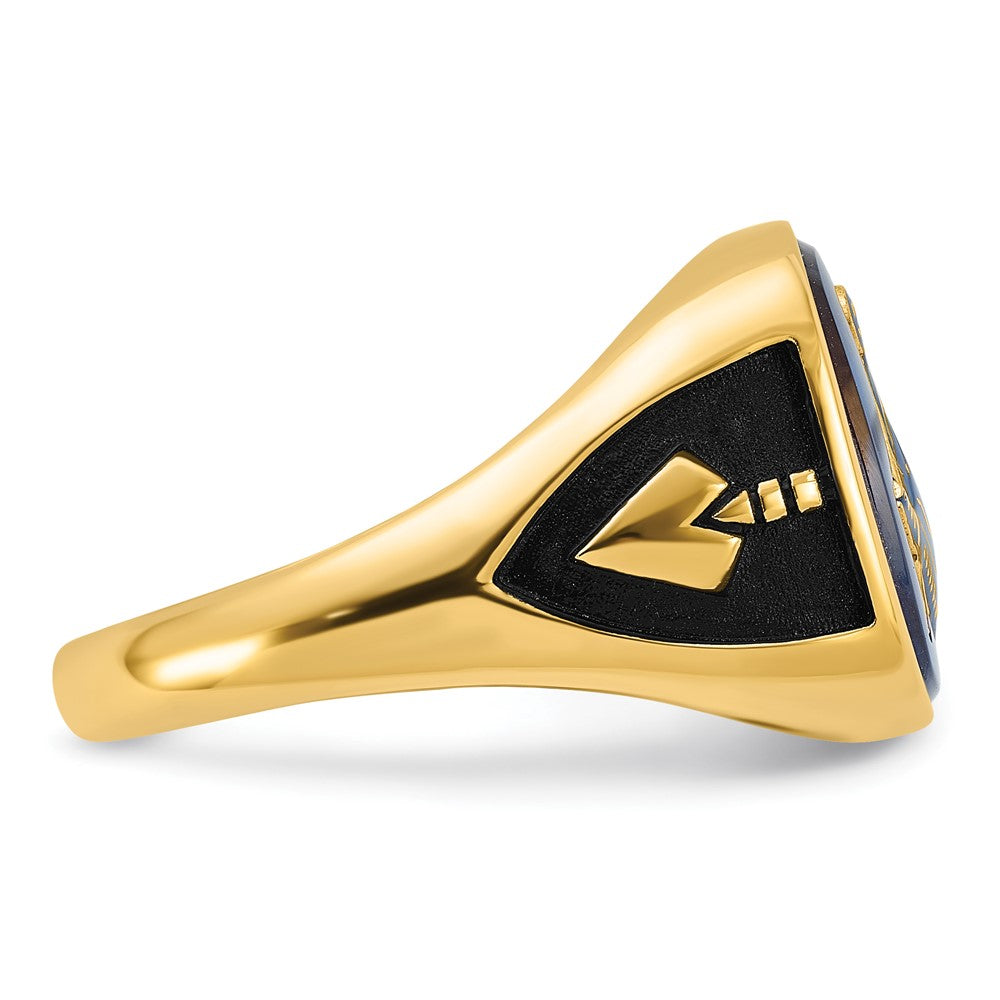 14k Men's Polished, Antiqued and Textured with Imitation Blue Spinel Masonic Ring