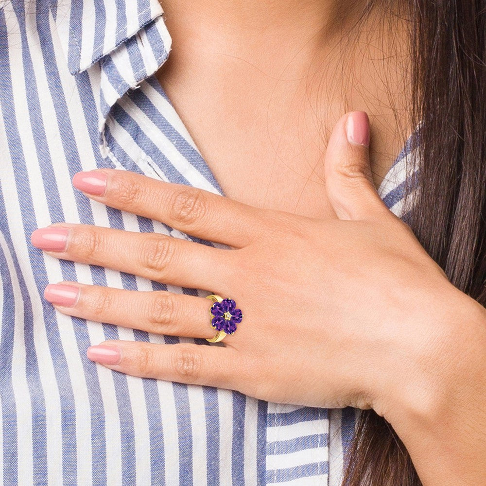 14k 6mm Heart Amethyst VS Diamond ring