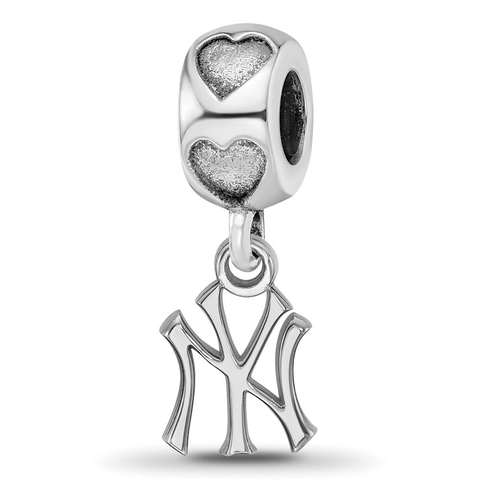 Sterling Silver Rhodium-plated New York Yankees NY Heart Bead