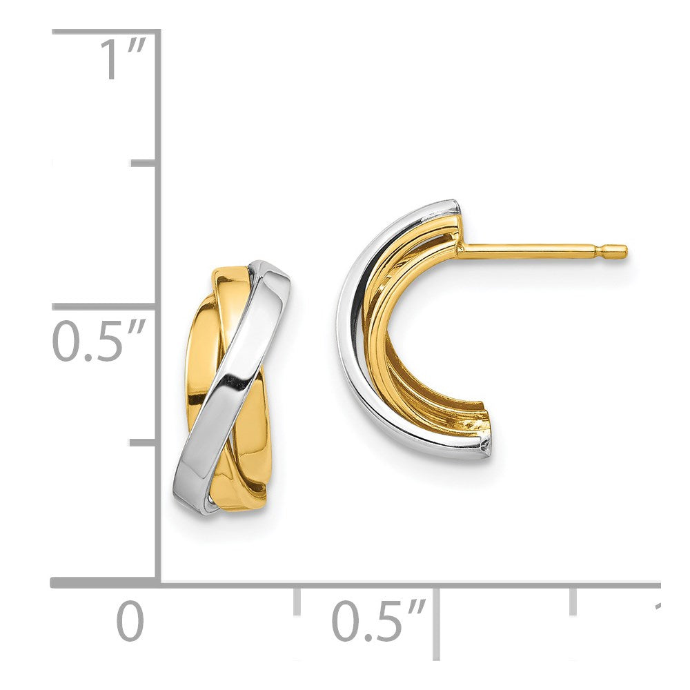 14k & White Rhodium Triple C-Hoop Post Earrings