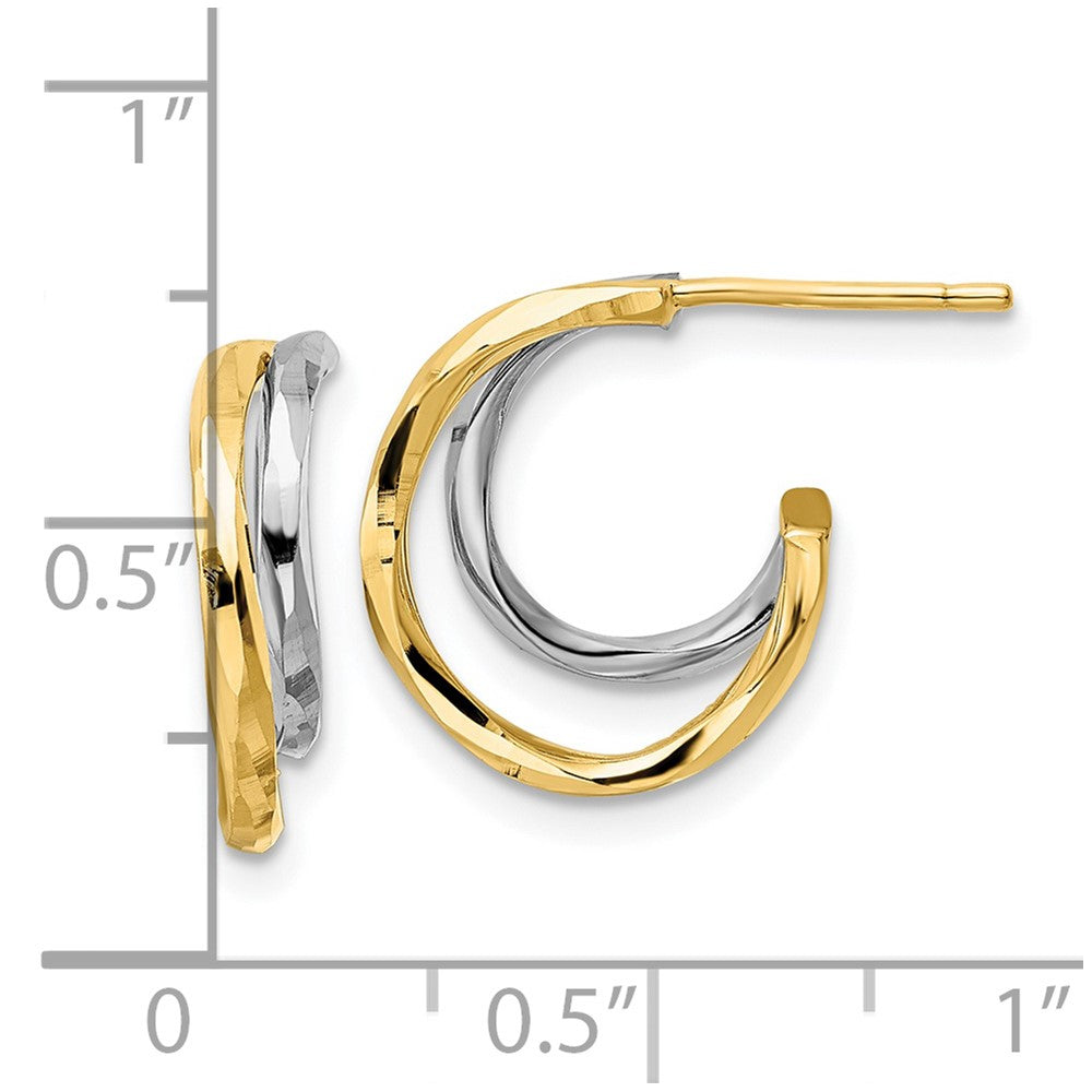 14k w/White Rhodium D/C J-Hoop Earrings