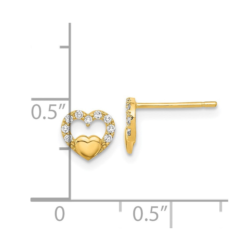 14K Polished Cut Out Heart CZ Post Earrings
