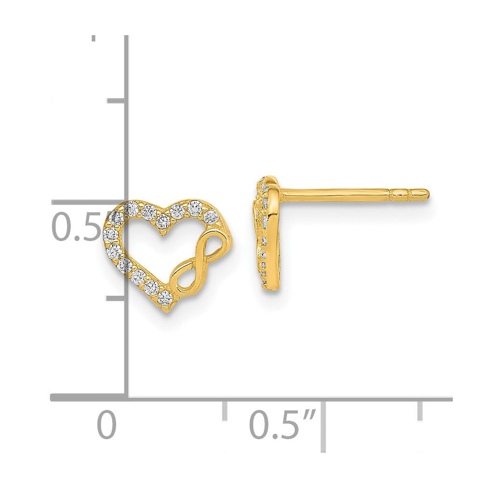 14K Polished Cut Out Heart and Infinity Sign CZ Post Earrings