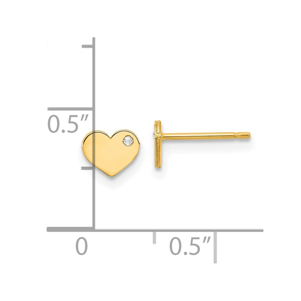 14K Polished CZ Heart Post Earrings