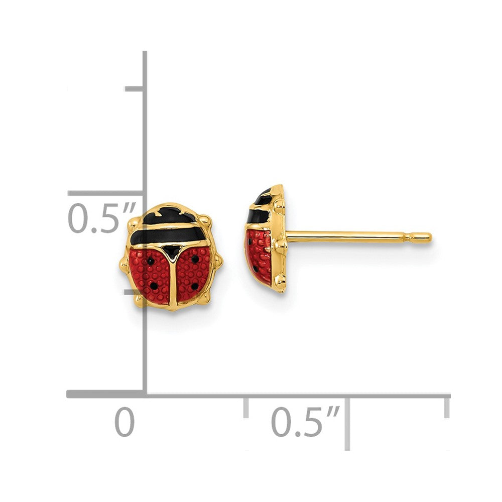 14K Gold Red/Black Enamel Ladybug Post Earrings