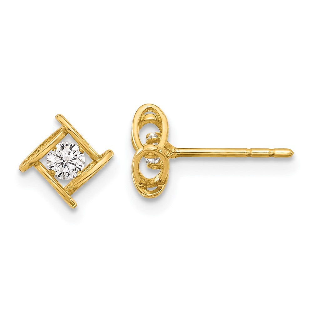 14K Polished CZ Square Design Post Earrings