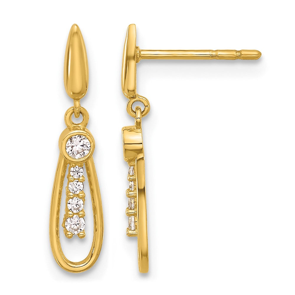 14K Polished Teardrop CZ Post Dangle Earrings