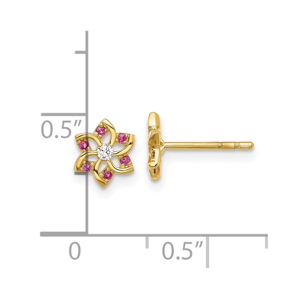 14K Polished Red and White CZ Flower Post Earrings