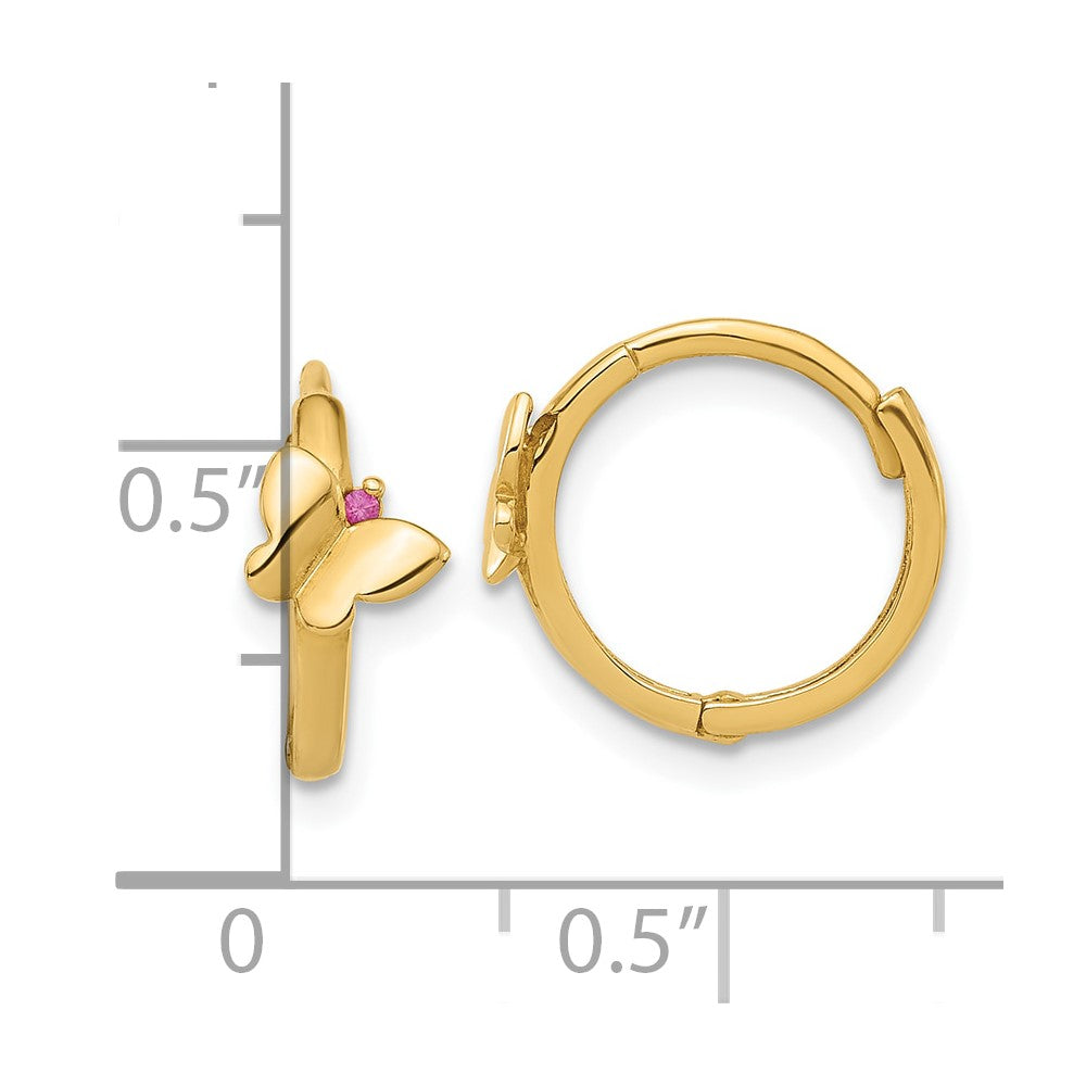 14K Polished Pink CZ Butterfly Hinged Hoop Earrings