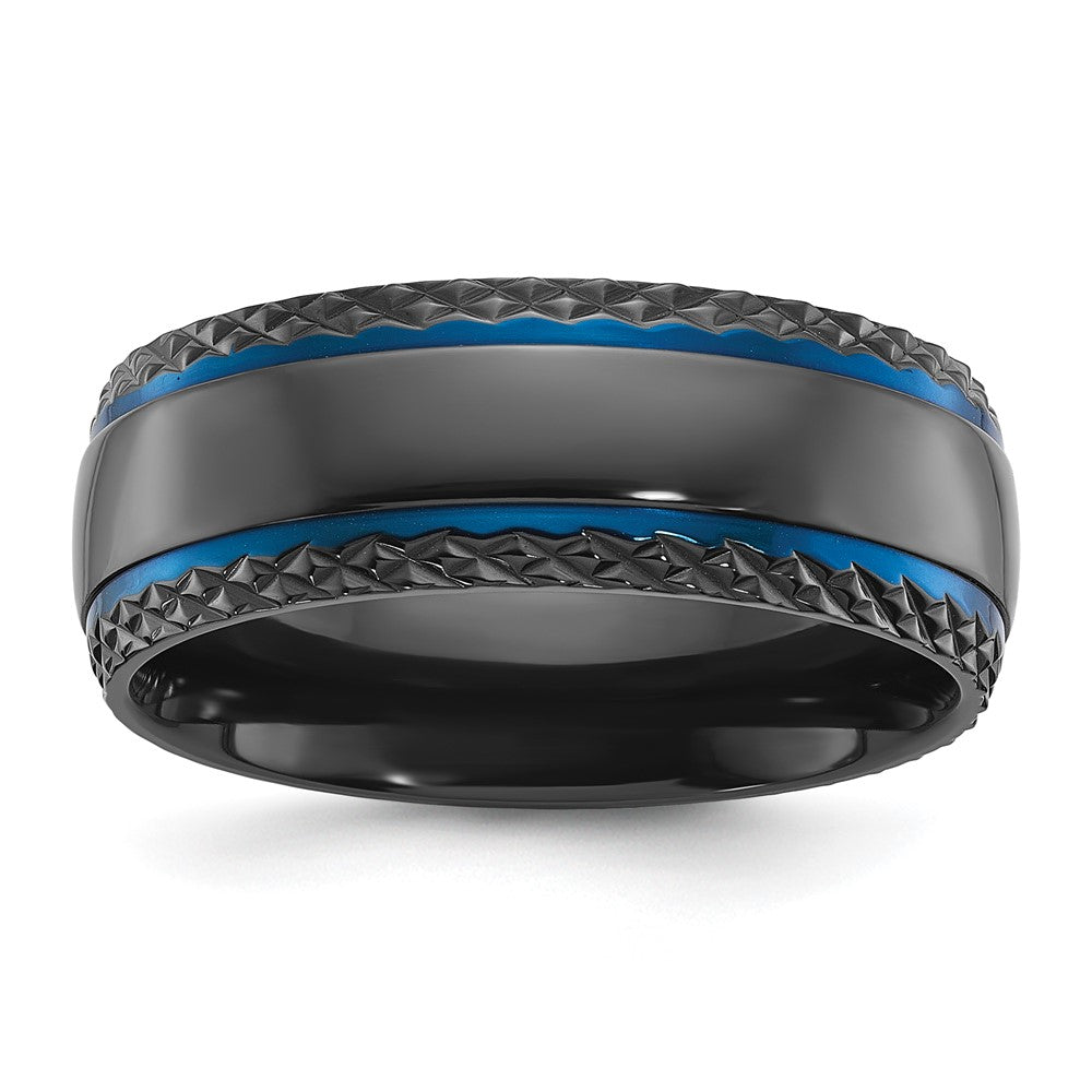 Chisel Black Zirconium Polished Blue IP-plated with Textured Edge 8mm Band
