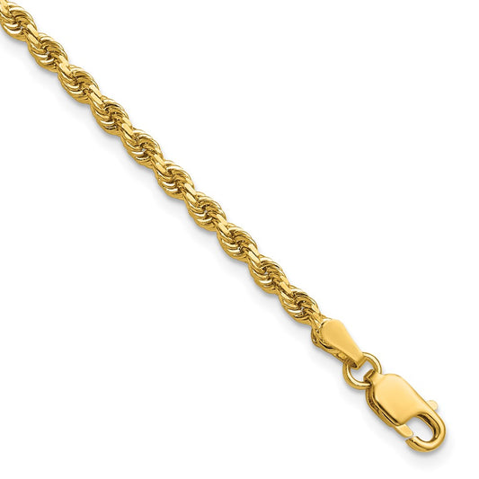 14K 7 inch 2.75mm Diamond-cut Rope with Lobster Clasp Chain