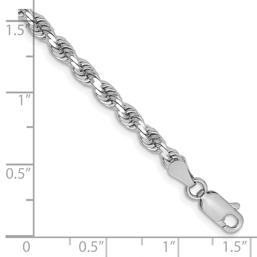 14K White Gold 9 inch 3.25mm Diamond-cut Rope with Lobster Clasp Chain