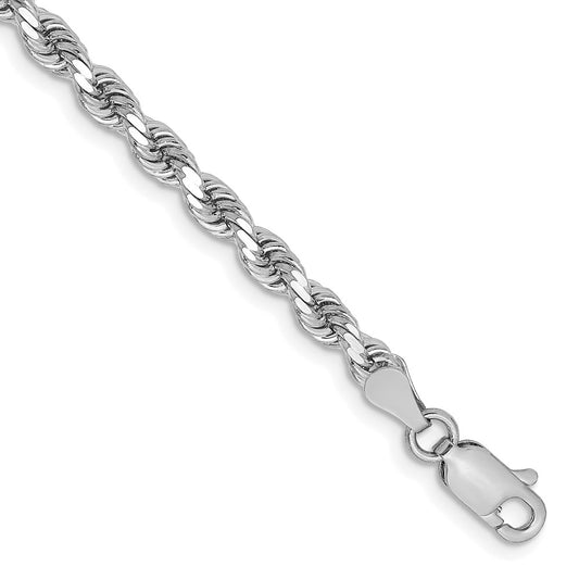 14K White Gold 8 inch 3.25mm Diamond-cut Rope with Lobster Clasp Chain