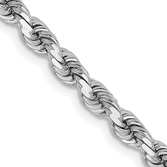 14K White Gold 22 inch 3.75mm Diamond-cut Rope with Lobster Clasp Chain