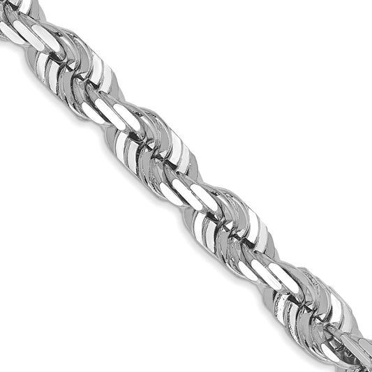 14K White Gold 22 inch 5.5mm Diamond-cut Rope with Lobster Clasp Chain